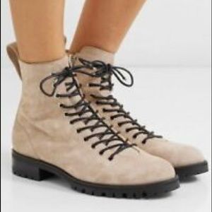 New-JIMMY CHOO Women's Cruz Suede Moto Combat Boots sand-sz 35/US 5–NEW in box